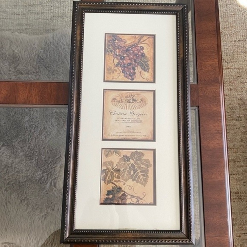Wine Vineyard Vintage Rustic hanging Wall Art Bronze Brown Frame 12”x 24” inches